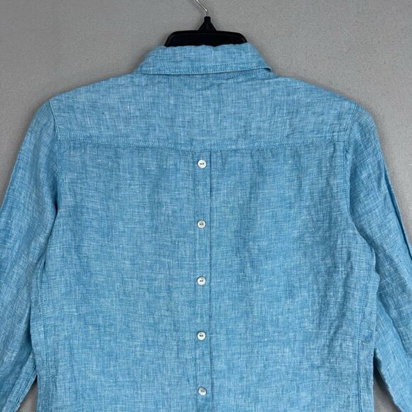 Sigrid Olsen Shirt Womens Small Blue Coastal Cottage Resort Luxury 100% Linen - Picture 7 of 15